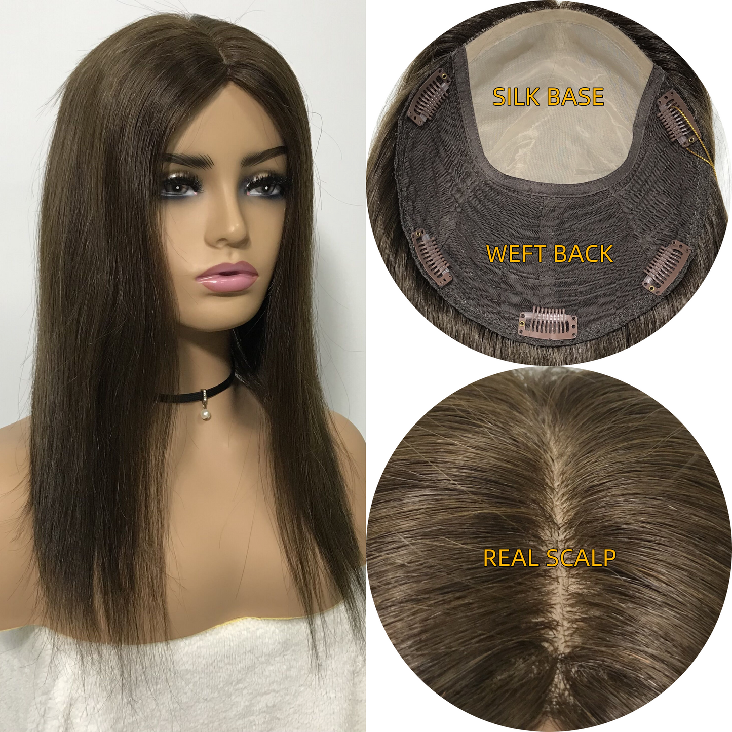 NATURAL SCALP WEFT BACK TOP SILK BASE HUMAN HAIR TOPPER