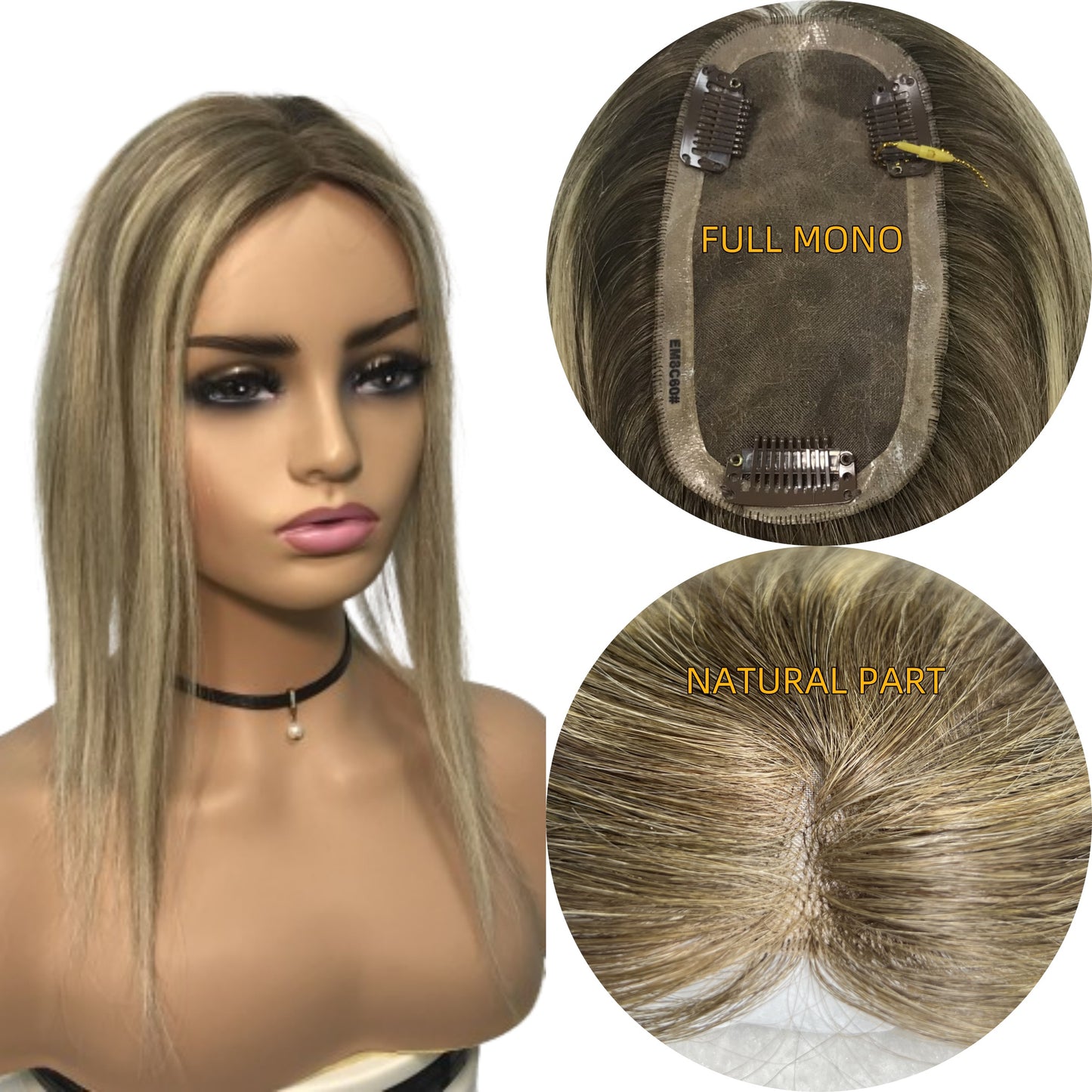 3"*6" HUMAN CLIP IN HAIR MONO BASE TOPPER