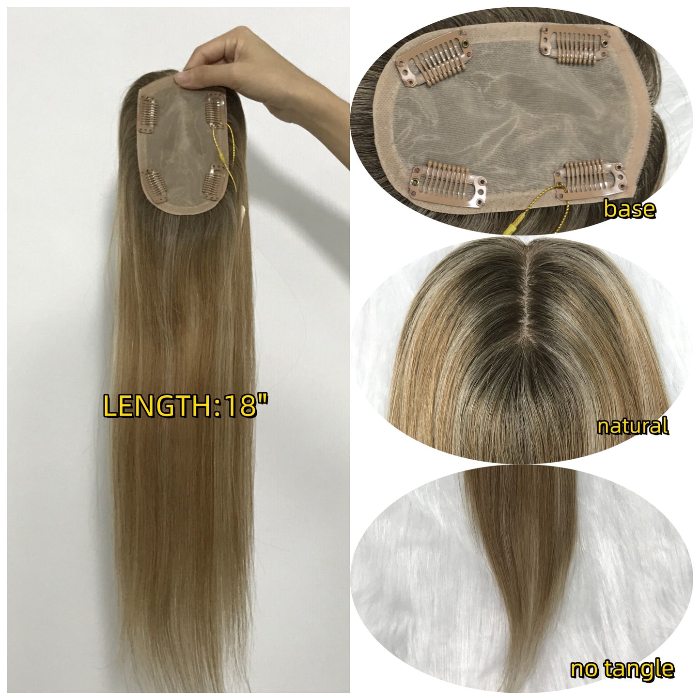 3“x5” WOMEN 100% HUMAN HAIR SILK TOP BASE TOPPER