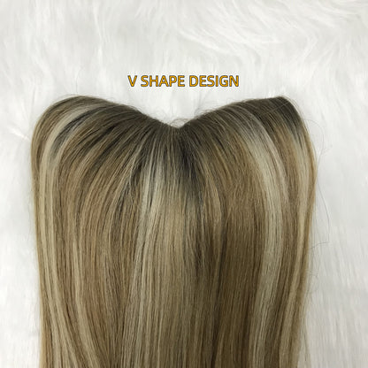 4*7  HUMAN HAIR PIECE CLIP IN  V SHAPE MONO BASE TOPPER