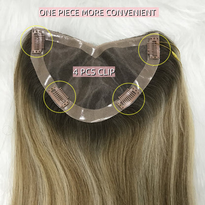 4*7  HUMAN HAIR PIECE CLIP IN  V SHAPE MONO BASE TOPPER