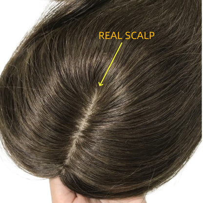 NATURAL  SCALP WEFT BACK TOP  SILK BASE HUMAN HAIR TOPPER