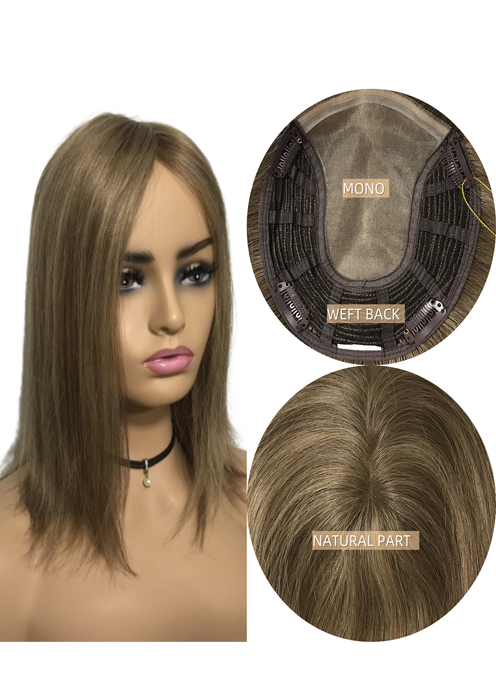NATURL FOR THINNING HAIR WEFT BACK  MONO TOP TOPPER