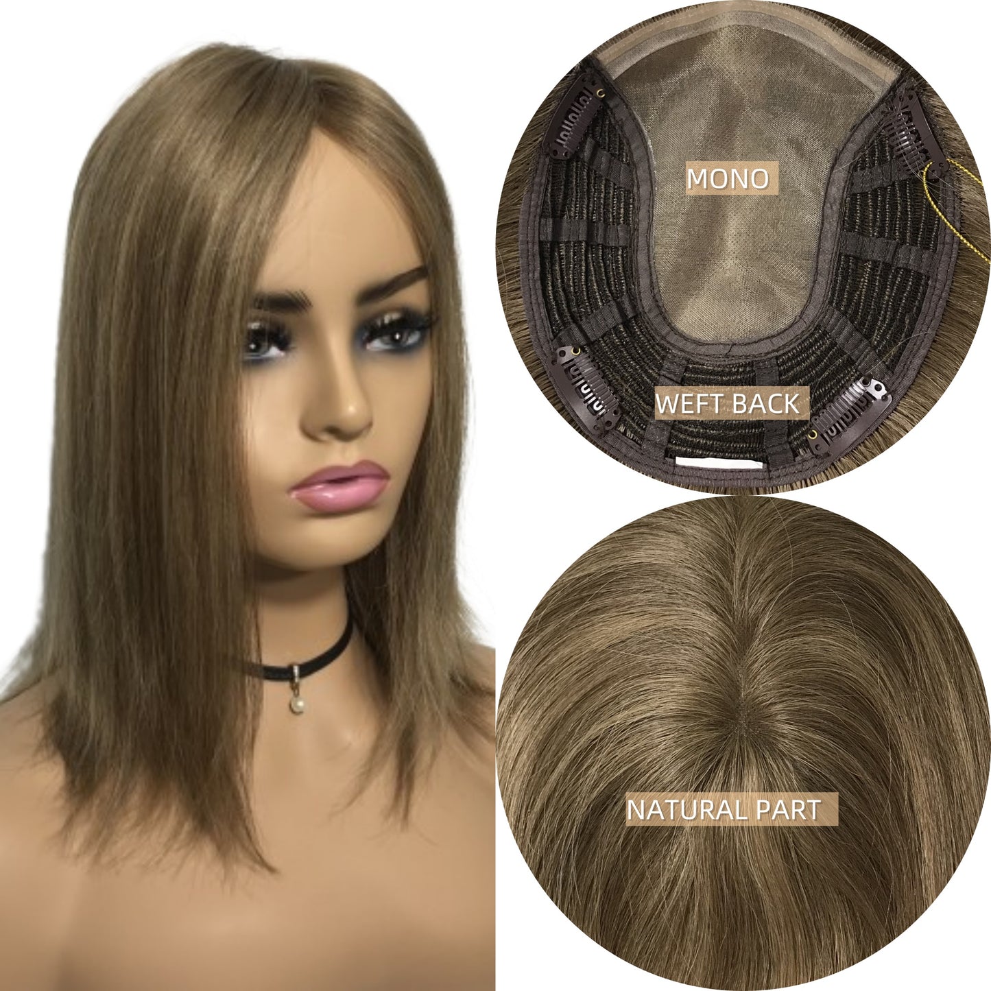 NATURL FOR THINNING HAIR WEFT BACK  MONO TOP TOPPER