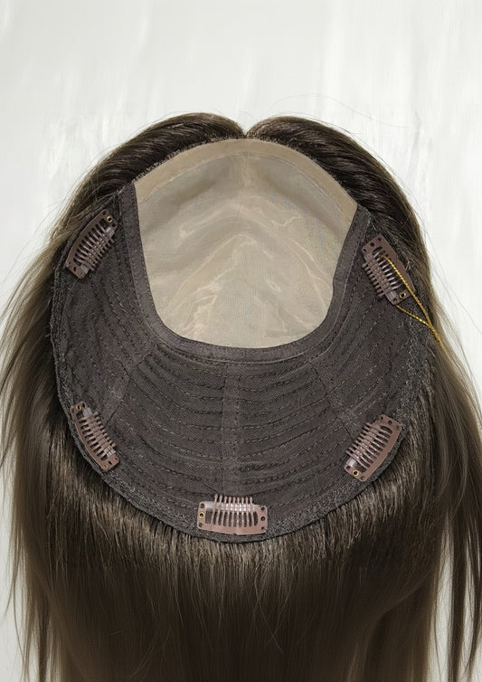 NATURAL  SCALP WEFT BACK TOP  SILK BASE HUMAN HAIR TOPPER