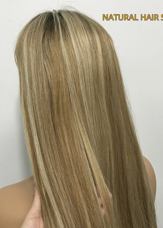 4*7  HUMAN HAIR PIECE CLIP IN  V SHAPE MONO BASE TOPPER
