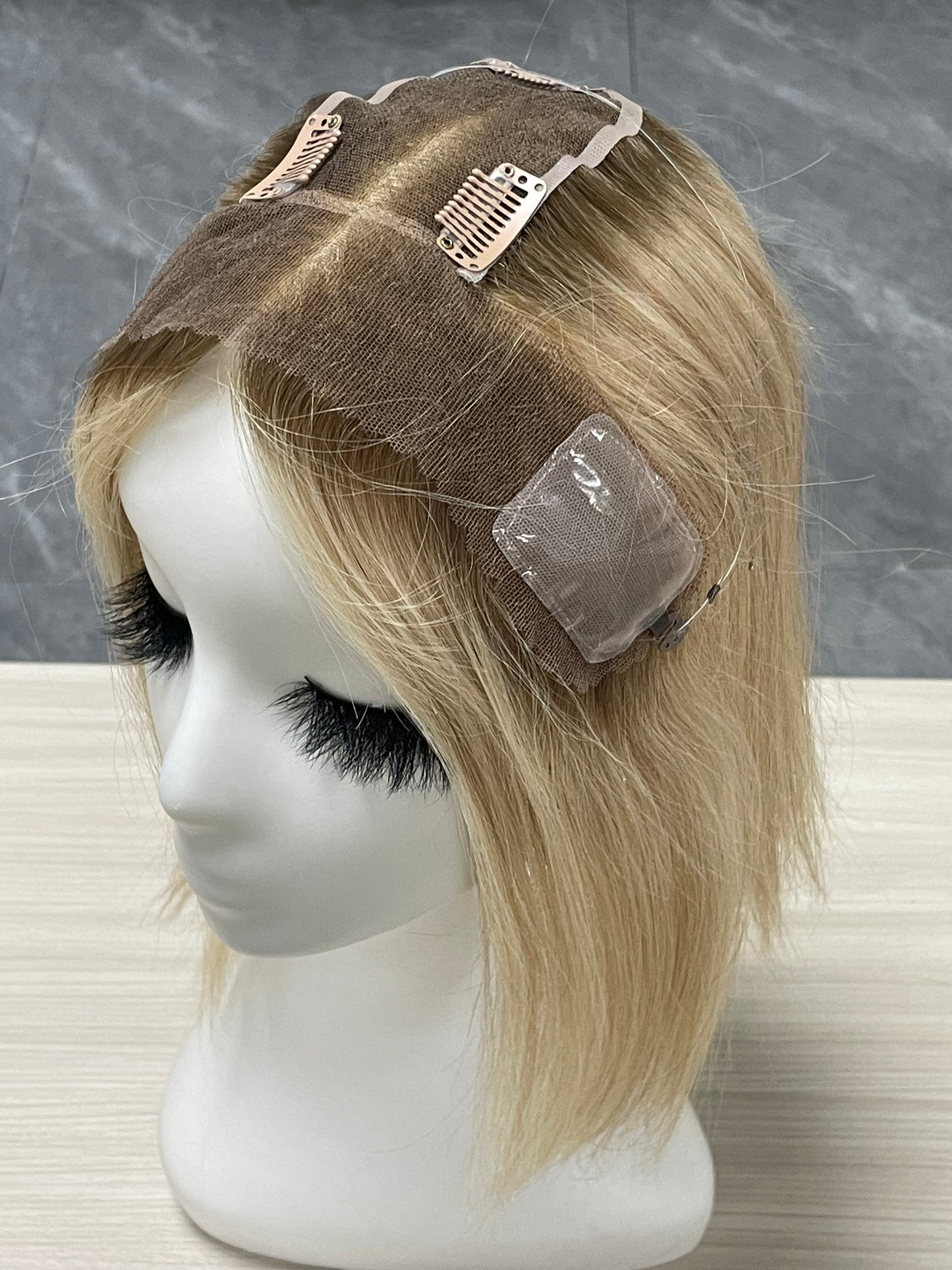 Lace Hair Line Topper 12" #16/60 Blonde TENLON-AA Human Hair Topper 80% Density For Thinning Crown