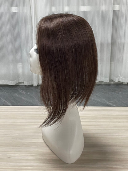 Lace Hair Line Topper  12" #4 Brown Human Hair TENLON-AA 80% Density Clip In For Thinning Crown