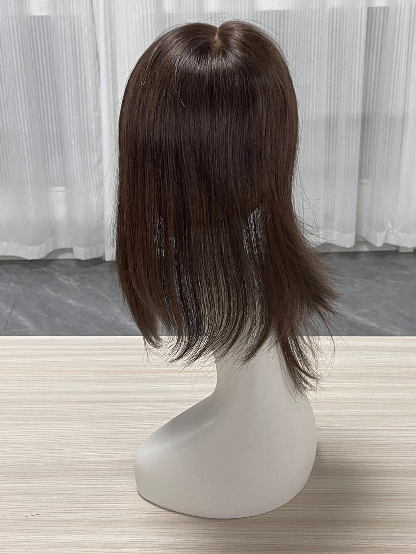 Lace Hair Line Topper  12" #4 Brown Human Hair TENLON-AA 80% Density Clip In For Thinning Crown