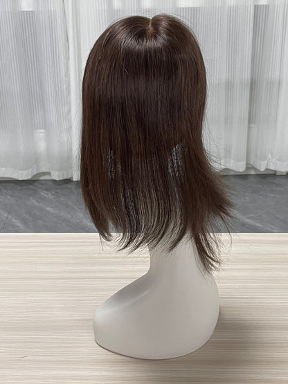 Lace Hair Line Topper  12" #4 Brown Human Hair TENLON-AA 80% Density Clip In For Thinning Crown