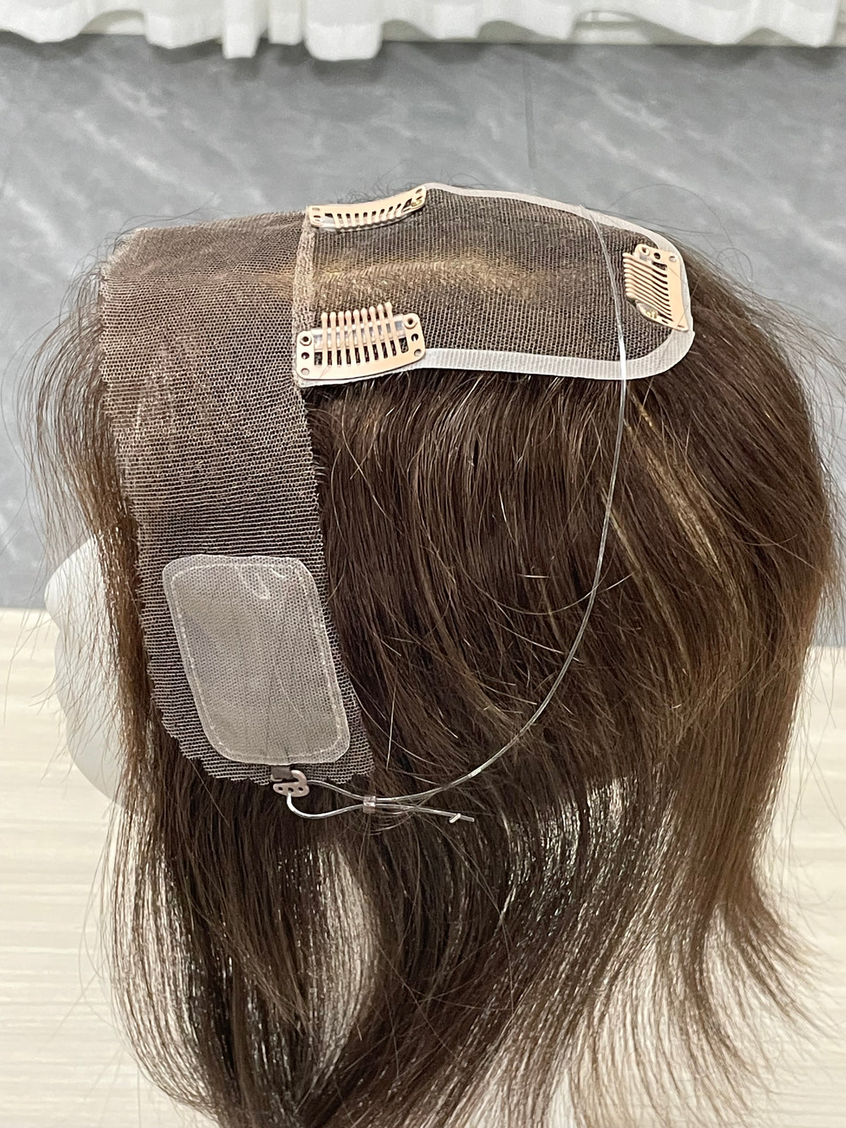 Lace Hair Line Topper  12" #4 Brown Human Hair TENLON-AA 80% Density Clip In For Thinning Crown