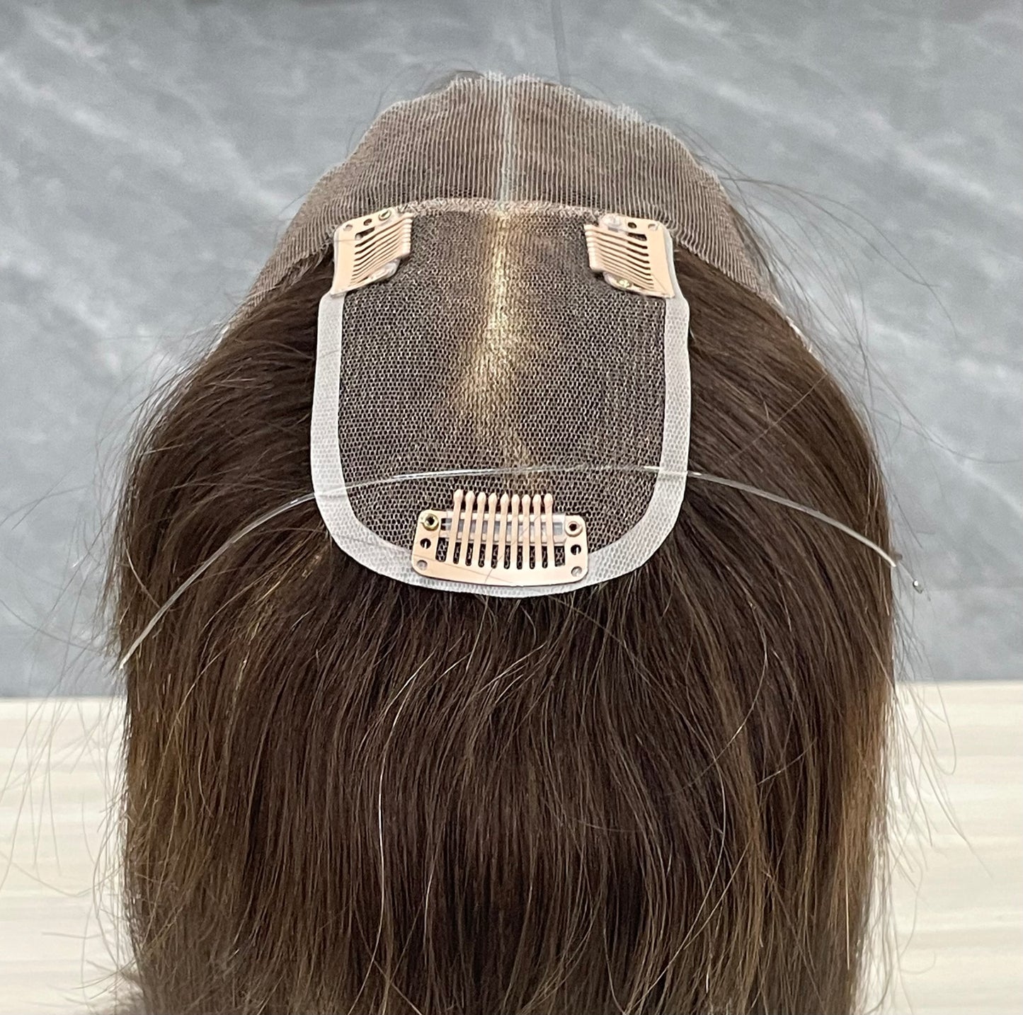 Lace Hair Line Topper  12" #4 Brown Human Hair TENLON-AA 80% Density Clip In For Thinning Crown
