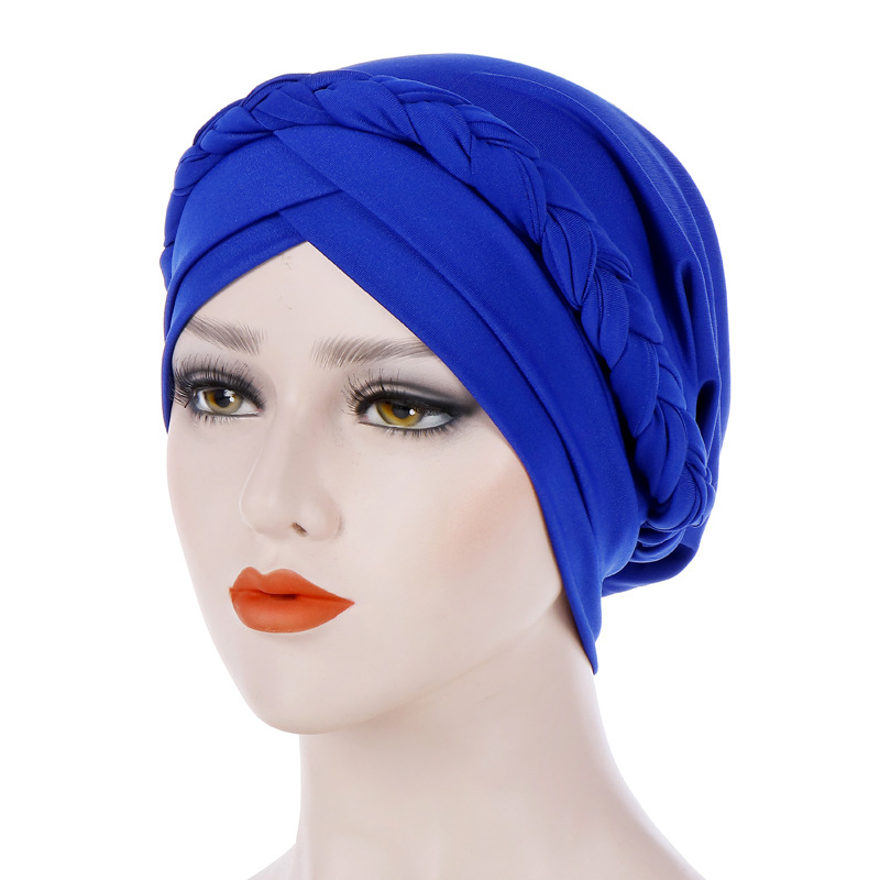 Muslim Turbans African Soft Headwrap Pleated Braid Headscarf  Beanie Doughnut Hat Headwraps Knotted Pullover Turban for Ladies